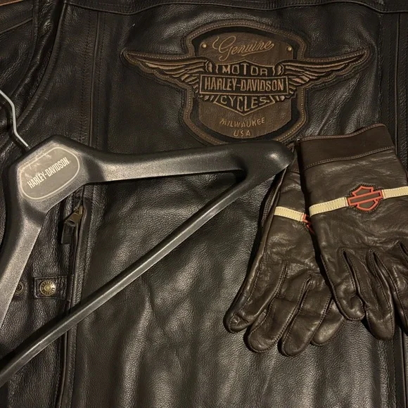 Harley-Davidson Black and Brown Two-Tone Leather Bomber Jacket - Picture 5 of 5